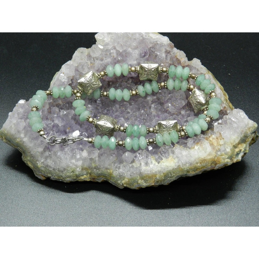 Green Aventurine Beaded Necklace with Sterling Silver Accents